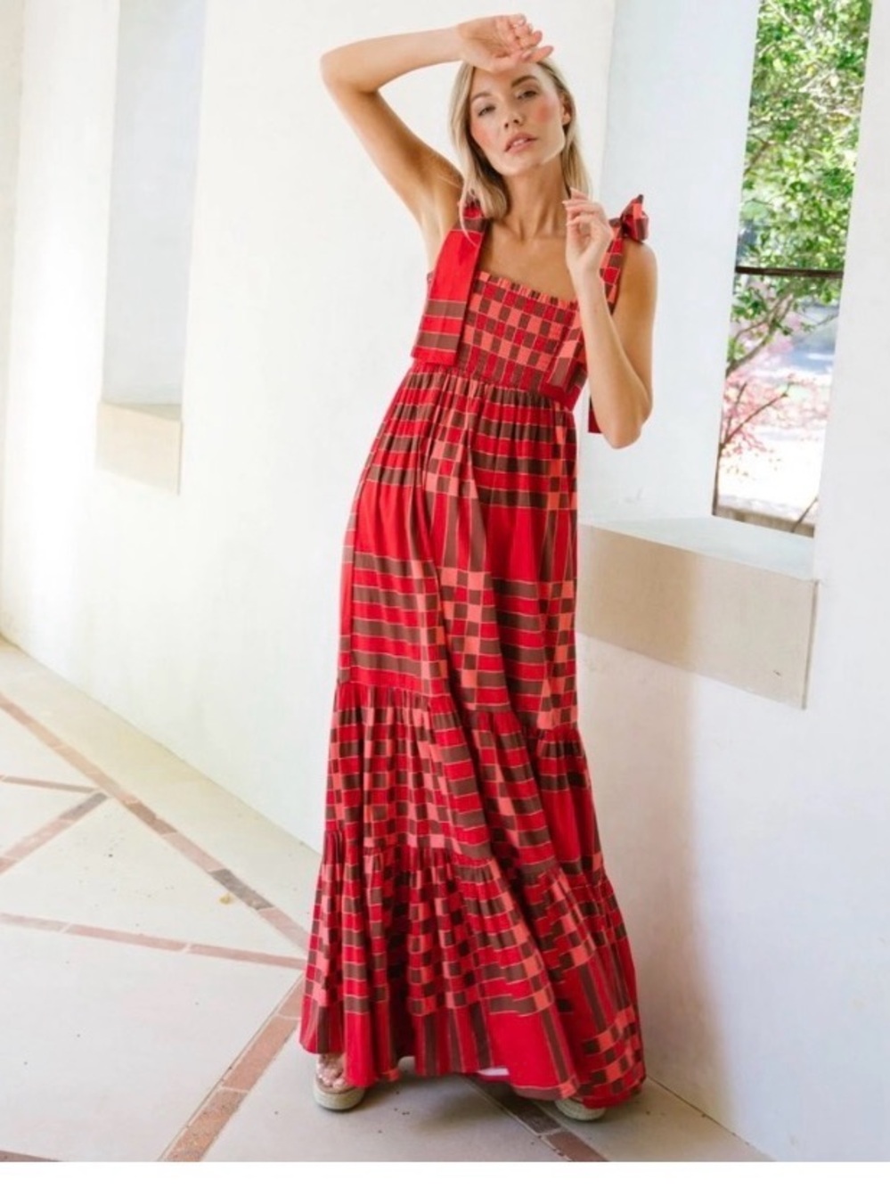Sheridan French Dress Women’s Large Kelly Maxi Dress Red and Aubergine